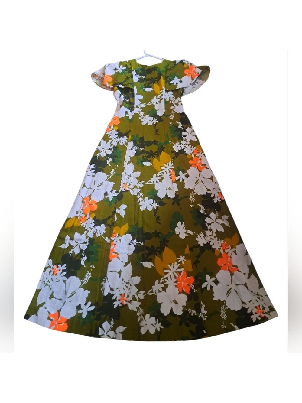 VTG HUKILAU Fashions Hawaiian maxi Dess Cotton Floral Short flutter Sleeves S-M - Picture 1 of 10